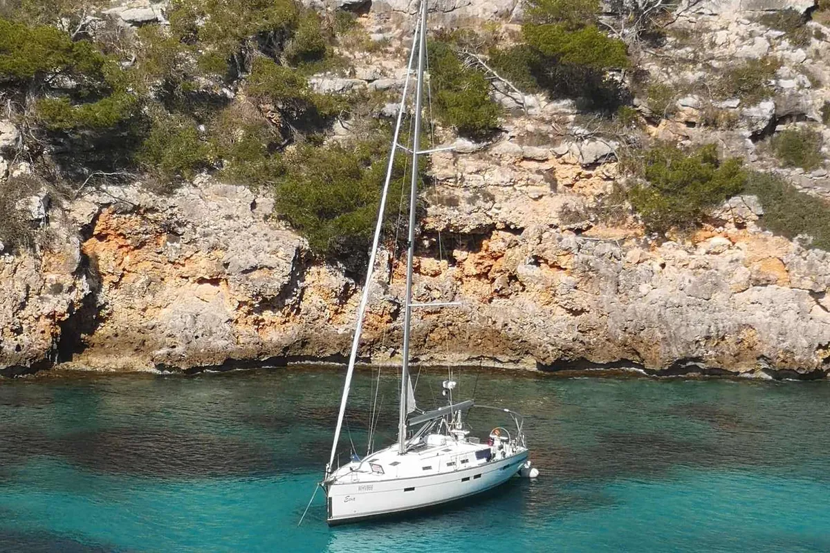 Exterior view of Eva, a Bavaria Cruiser 45 sailboat at Palma de Mallorca, Spain