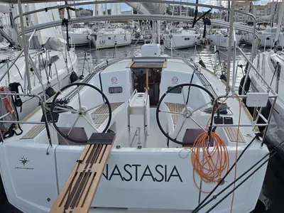Cockpit of Anastasia, a Jeanneau Sun Odyssey 349 sailboat at Grad Biograd na Moru, Croatia