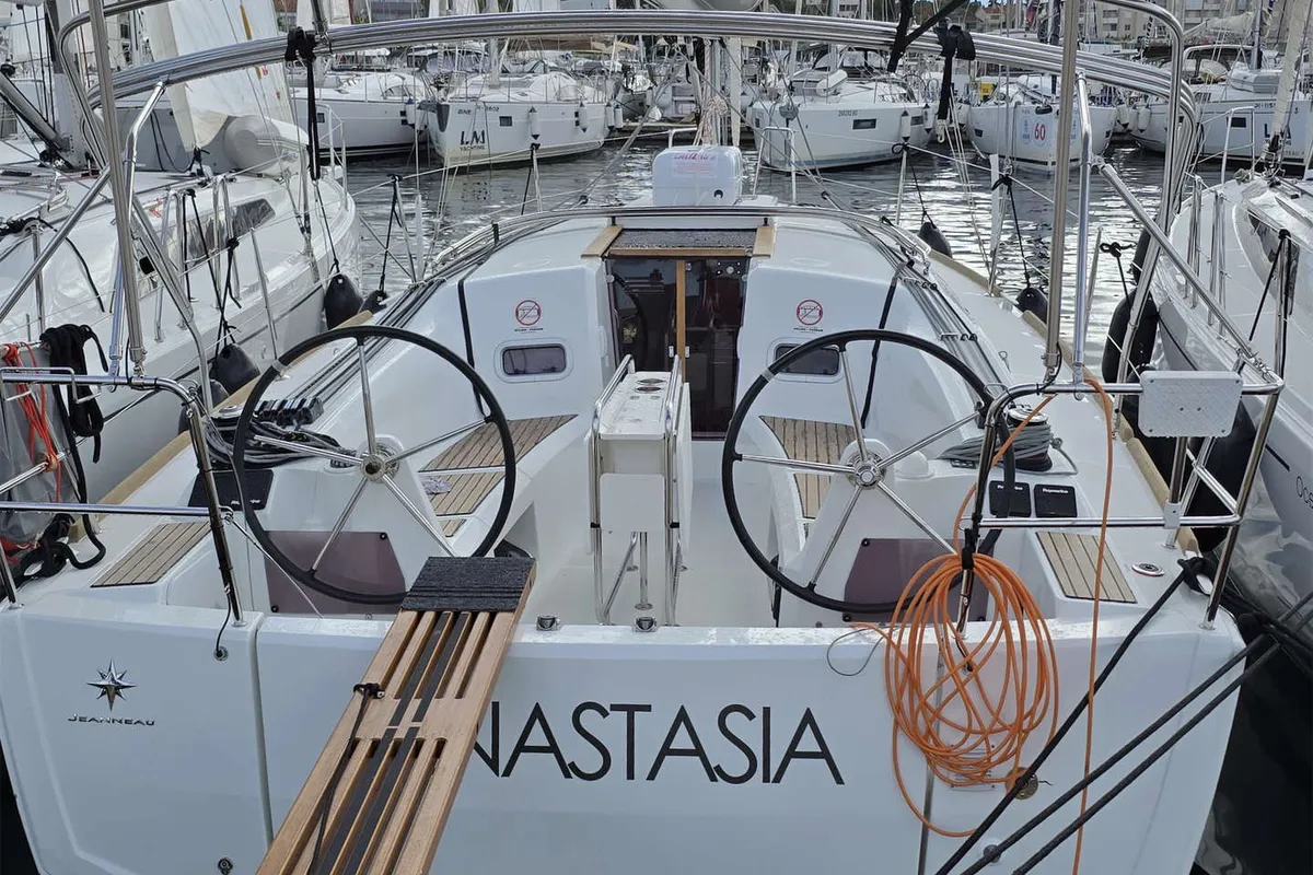 Cockpit of Anastasia, a Jeanneau Sun Odyssey 349 sailboat at Grad Biograd na Moru, Croatia