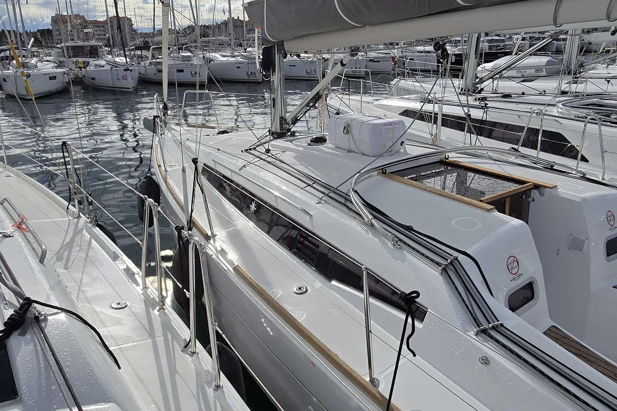 Exterior view of Anastasia, a Jeanneau Sun Odyssey 349 sailboat at Grad Biograd na Moru, Croatia
