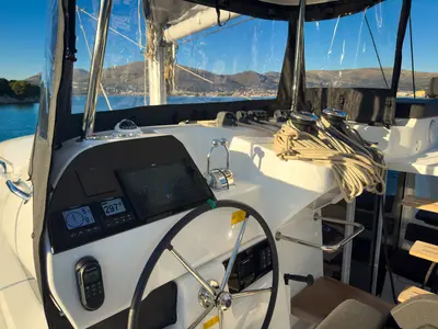 Cockpit of Savoja, a Lagoon 43 catamaran at Seget Donji, Croatia