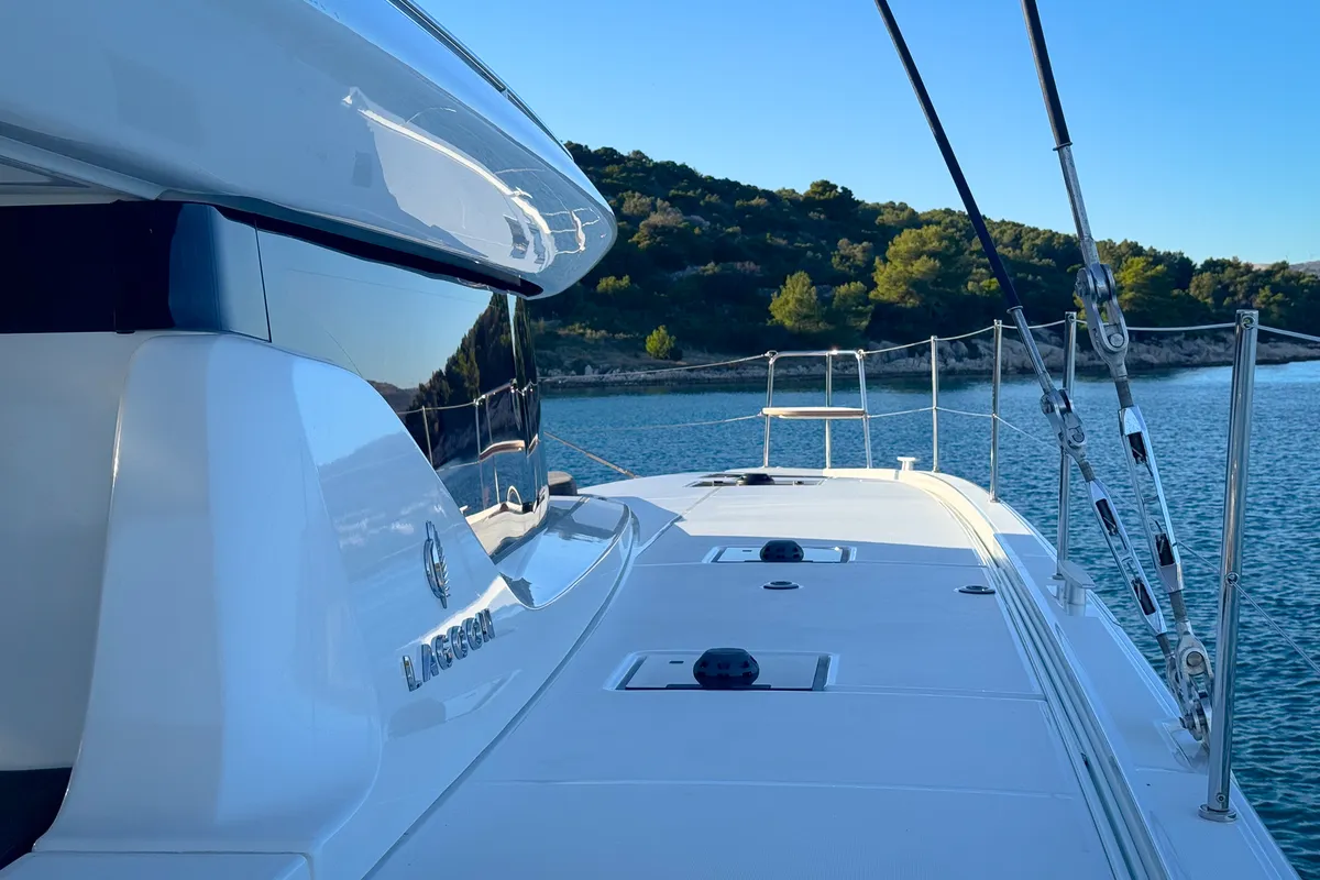 Deck of Savoja, a Lagoon 43 catamaran at Seget Donji, Croatia