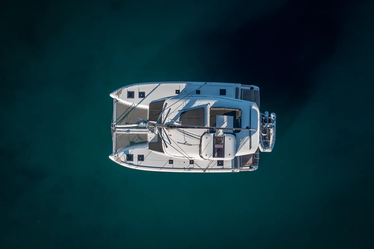 Exterior view of Savoja, a Lagoon 43 catamaran at Seget Donji, Croatia
