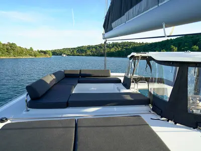 Deck of Savoja, a Lagoon 43 catamaran at Seget Donji, Croatia