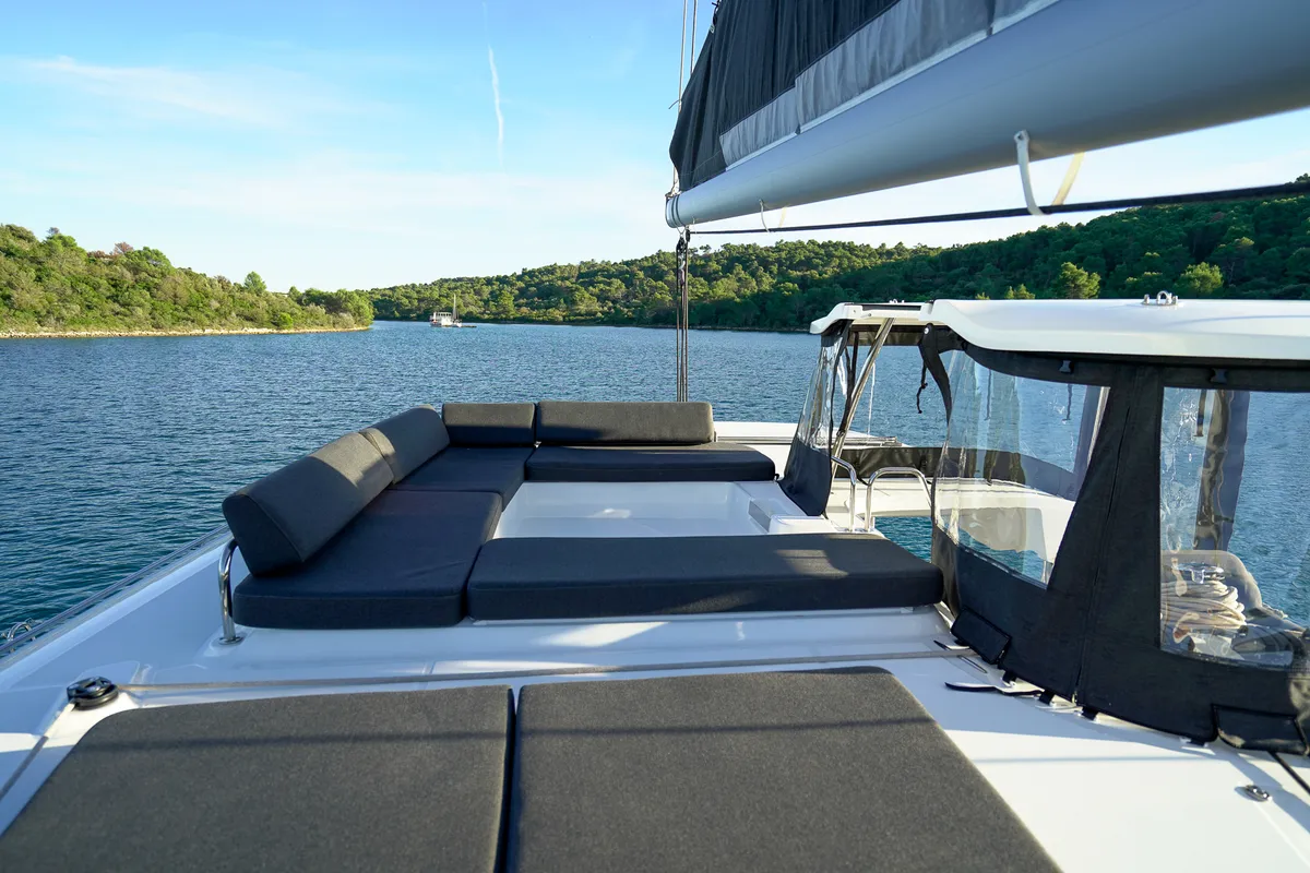 Deck of Savoja, a Lagoon 43 catamaran at Seget Donji, Croatia