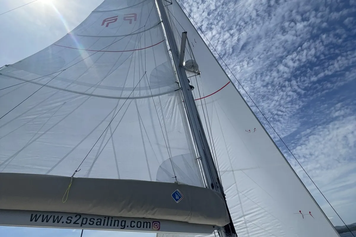 Premium, a Fountaine Pajot Elba 45 catamaran at Simpson Bay, Sint Maarten