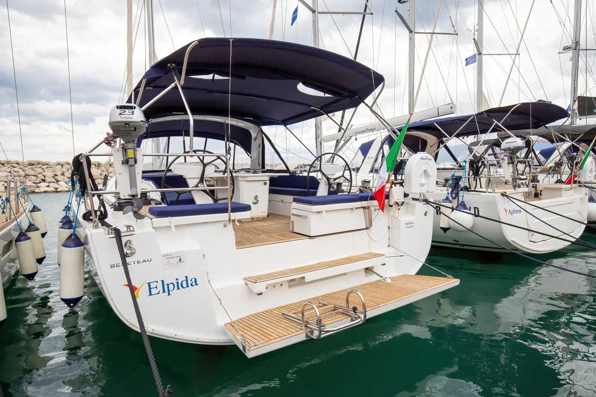 Exterior view of Elpida, a Beneteau Oceanis 51.1 sailboat at Rosignano Solvay, Italy