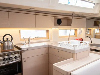 Galley of Elpida, a Beneteau Oceanis 51.1 sailboat at Rosignano Solvay, Italy