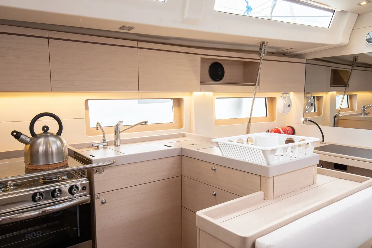 Galley of Elpida, a Beneteau Oceanis 51.1 sailboat at Rosignano Solvay, Italy