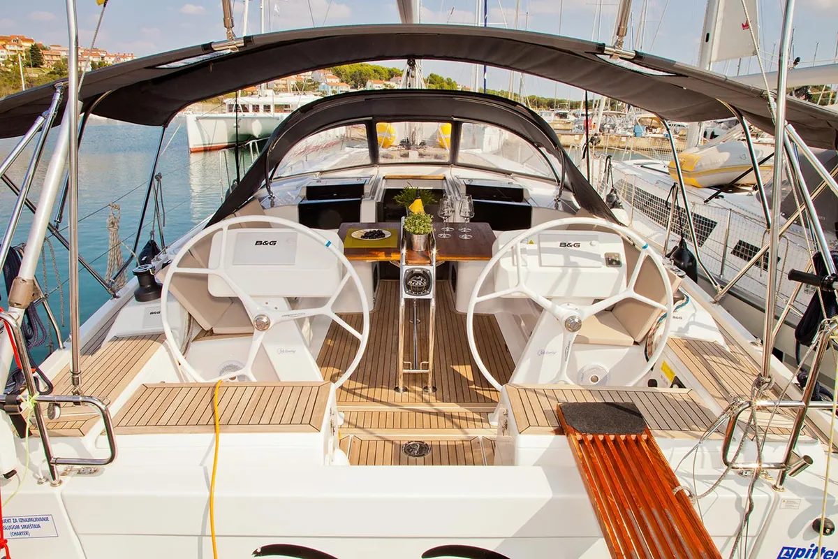 Cockpit of Pepe, a Hanse 458 sailboat at Grad Pula, Croatia