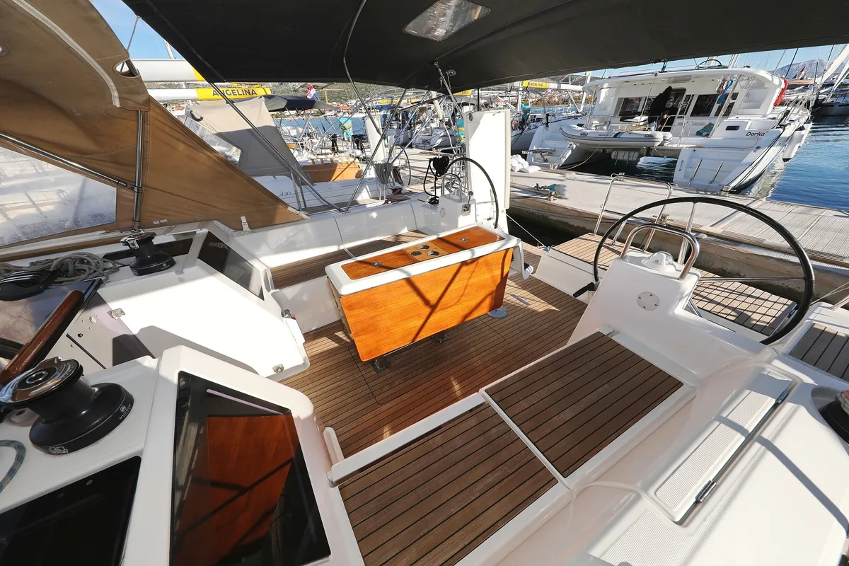 Deck of Ocean Tango, a Dufour 460 GL sailboat at Grad Trogir, Croatia