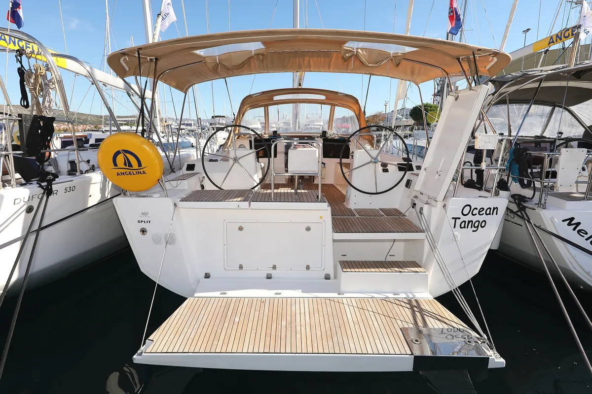 Exterior view of Ocean Tango, a Dufour 460 GL sailboat at Grad Trogir, Croatia