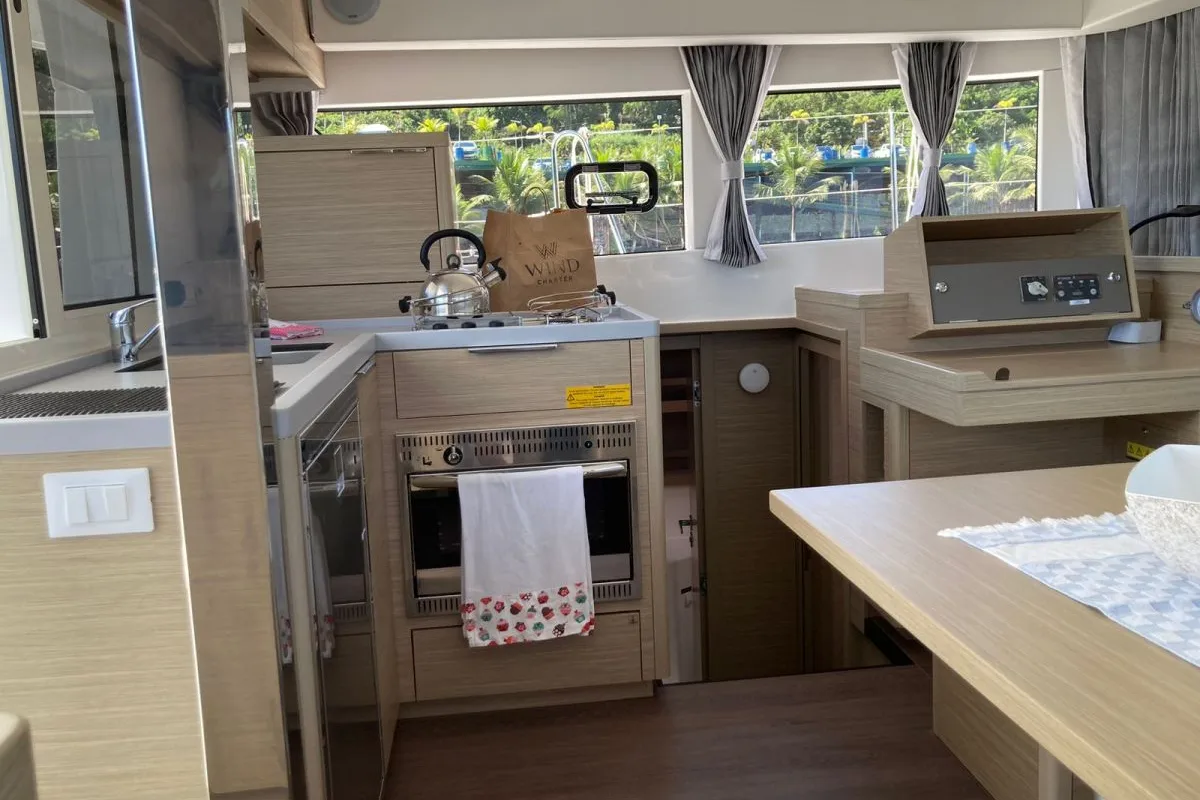 Galley of Lagoon 40, a catamaran at Paraty, Brazil