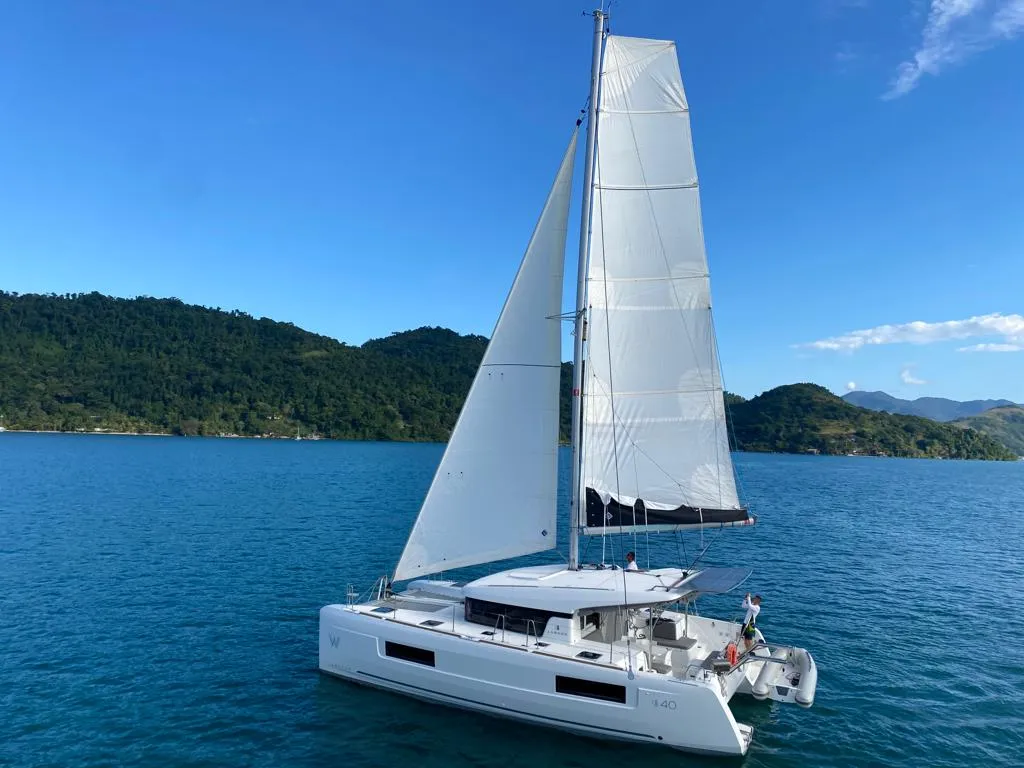 Exterior view of Lagoon 40, a catamaran at Paraty, Brazil