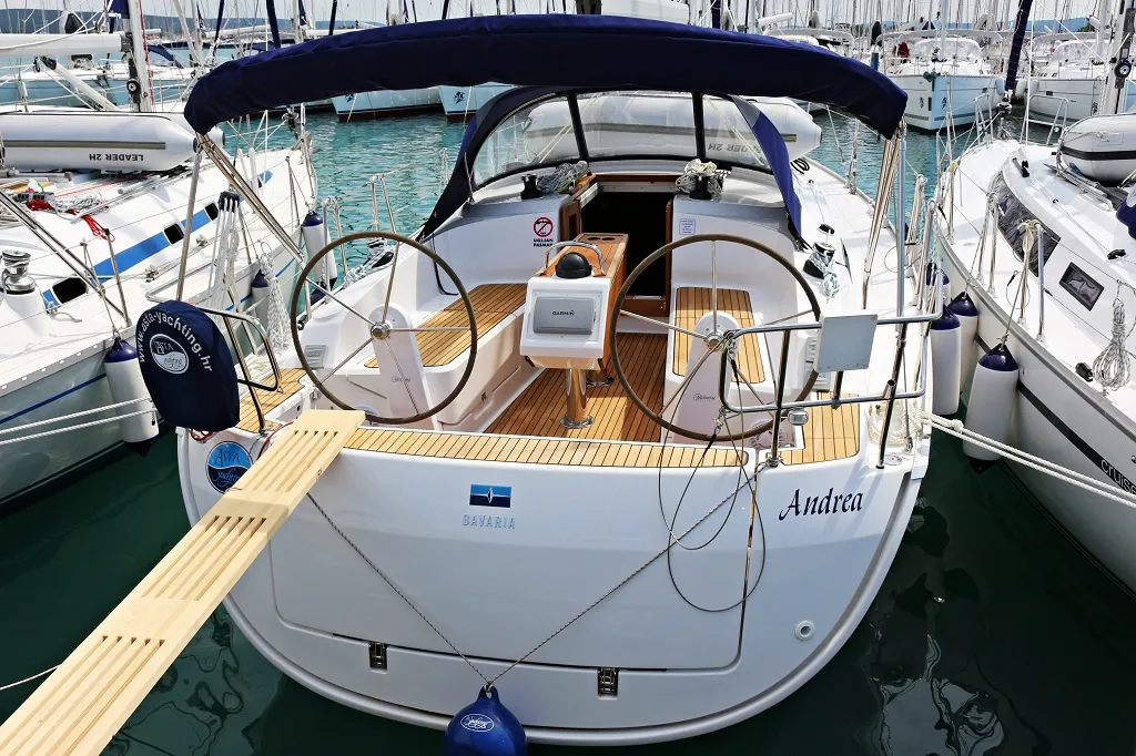 Cockpit of Andrea, a Bavaria Cruiser 37 sailboat at Općina Sukošan, Croatia