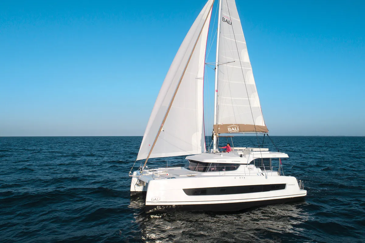 Exterior view of Sapphire, a Bali Catspace catamaran at Seget Donji, Croatia