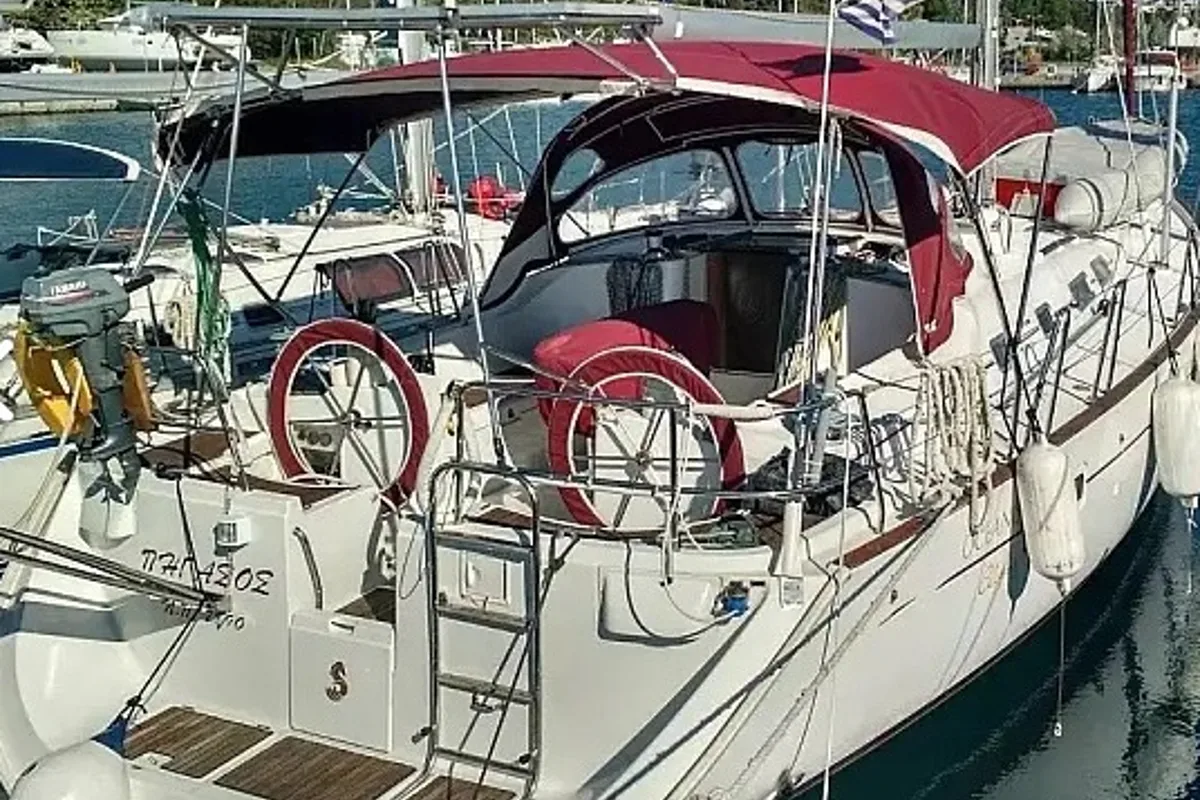Exterior view of Pigasos, a Beneteau Oceanis Clipper 473 sailboat at Municipal Unit of Lefkada, Greece