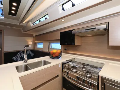 Galley of Crusader, a Hanse 588 sailboat at Seget Donji, Croatia