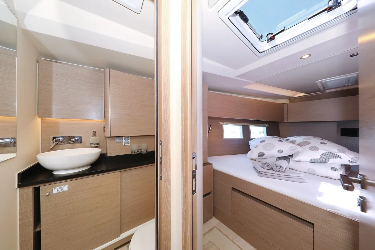 Cabin on Crusader, a Hanse 588 sailboat at Seget Donji, Croatia