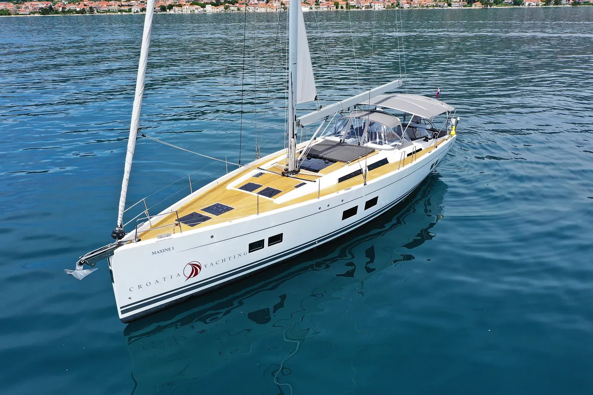 Exterior view of Crusader, a Hanse 588 sailboat at Seget Donji, Croatia