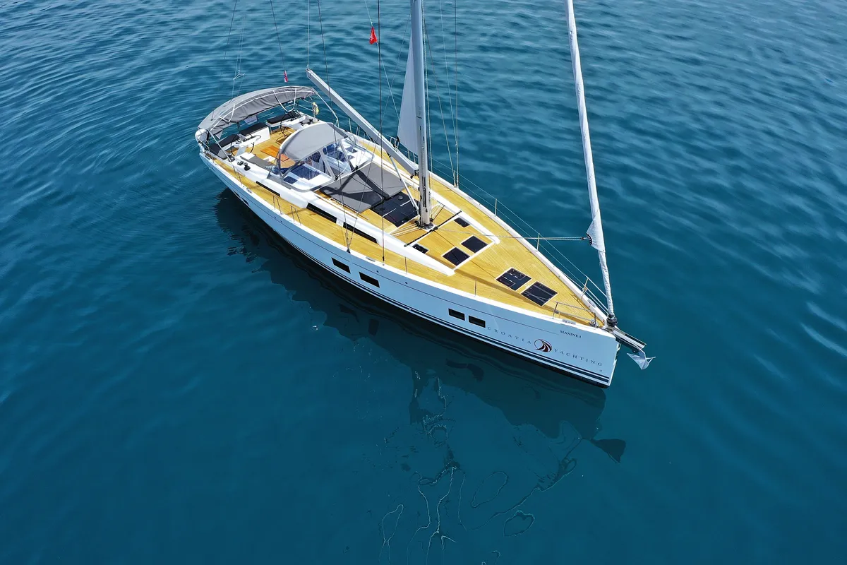 Exterior view of Crusader, a Hanse 588 sailboat at Seget Donji, Croatia