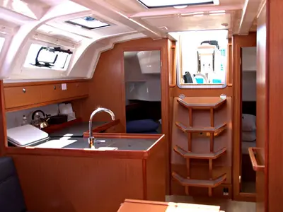 Galley of Anemos, a Bavaria 37 sailboat at Kontokali, Greece