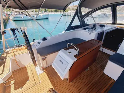 Cockpit of Flotte Lotte, a Bavaria C42 Style sailboat at Grad Pula, Croatia