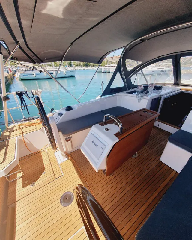 Cockpit of Flotte Lotte, a Bavaria C42 Style sailboat at Grad Pula, Croatia