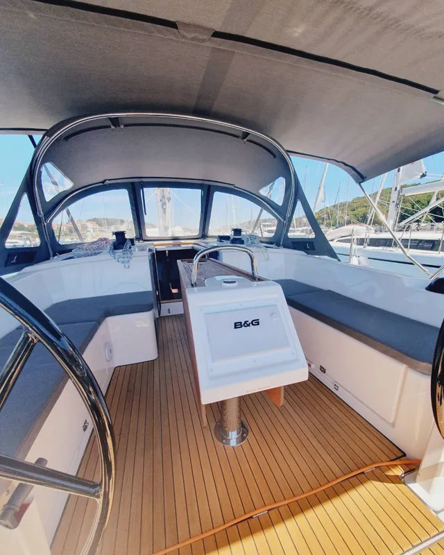 Cockpit of Flotte Lotte, a Bavaria C42 Style sailboat at Grad Pula, Croatia