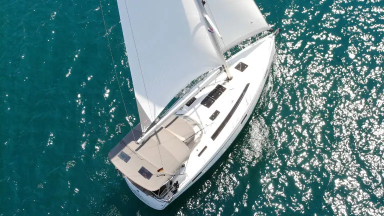 Exterior view of Bibi, a Bavaria Cruiser 37 sailboat at Grad Pula, Croatia