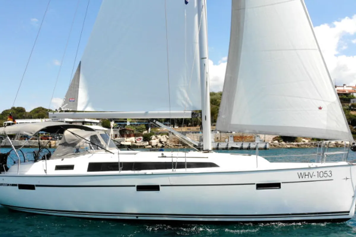 Exterior view of Bibi, a Bavaria Cruiser 37 sailboat at Grad Pula, Croatia