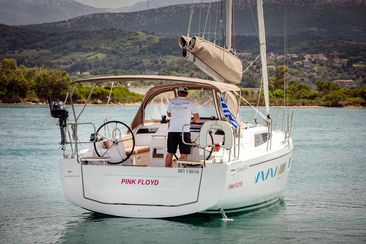 Exterior view of Pink Floyd, a Beneteau Oceanis 34.1 sailboat at Municipal Unit of Lefkada, Greece