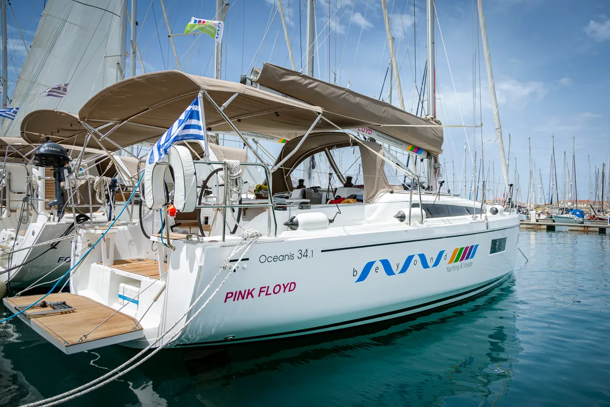 Exterior view of Pink Floyd, a Beneteau Oceanis 34.1 sailboat at Municipal Unit of Lefkada, Greece