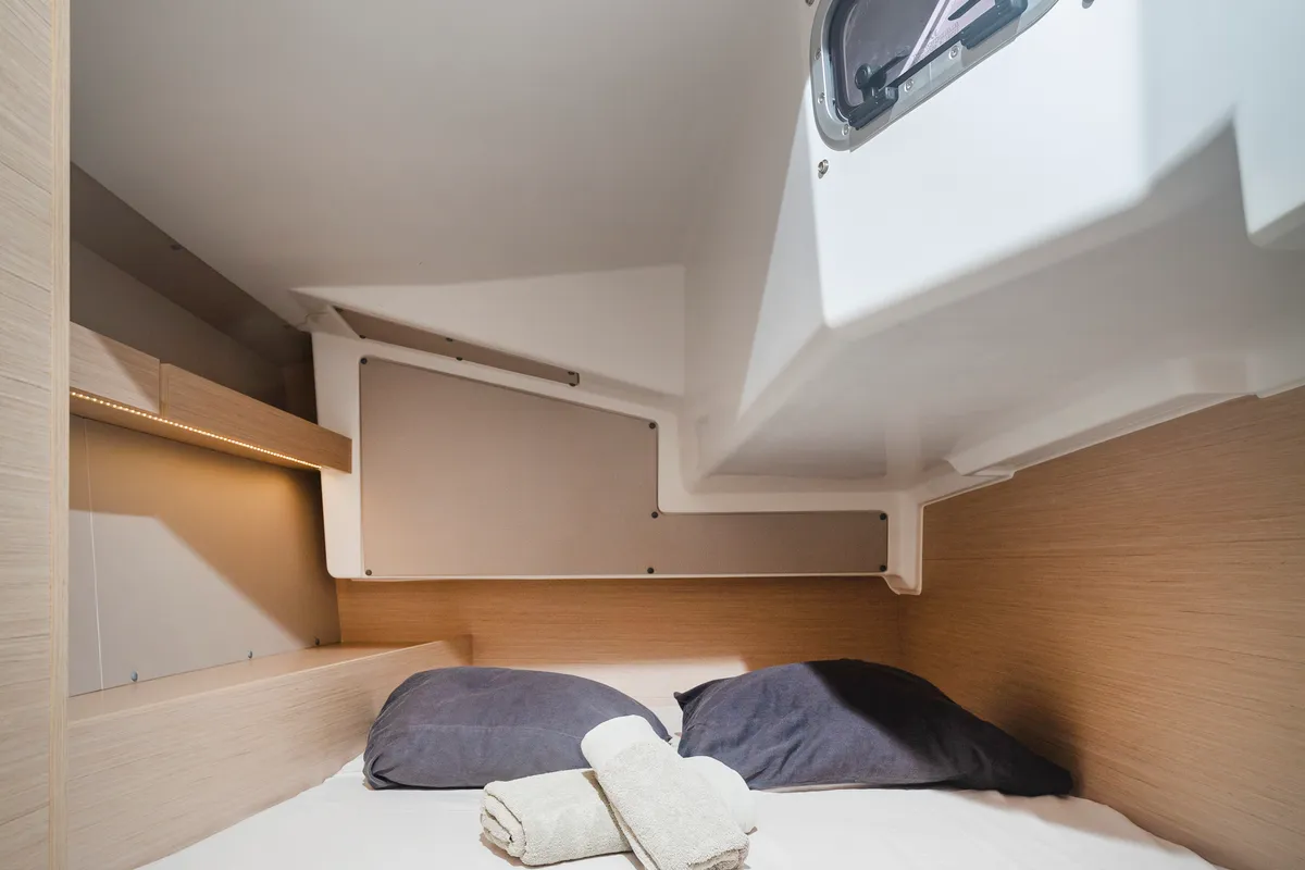 Cabin on Pink Floyd, a Beneteau Oceanis 34.1 sailboat at Municipal Unit of Lefkada, Greece