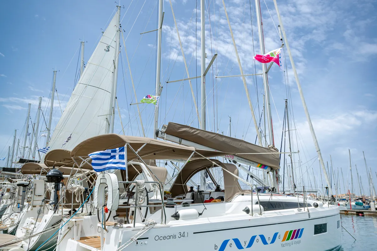 Exterior view of Pink Floyd, a Beneteau Oceanis 34.1 sailboat at Municipal Unit of Lefkada, Greece
