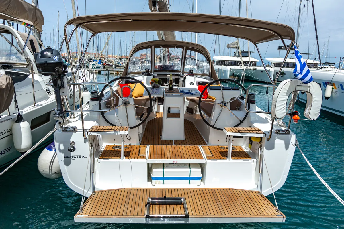 Deck of Pink Floyd, a Beneteau Oceanis 34.1 sailboat at Municipal Unit of Lefkada, Greece
