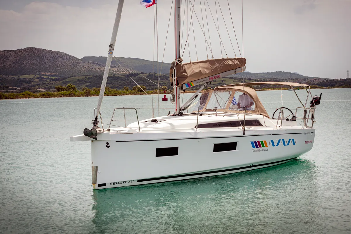 Exterior view of Pink Floyd, a Beneteau Oceanis 34.1 sailboat at Municipal Unit of Lefkada, Greece