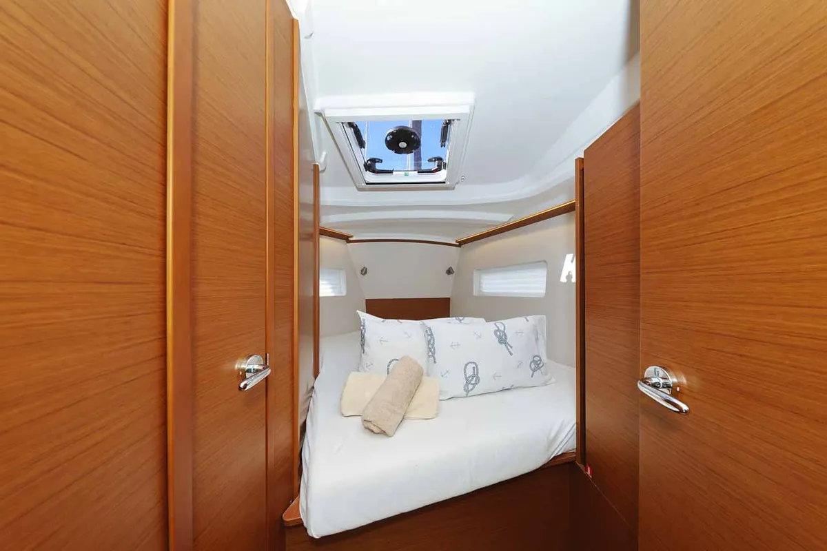 Cabin on Mymia, a Jeanneau Sun Odyssey 380 Performance sailboat at Grad Biograd na Moru, Croatia