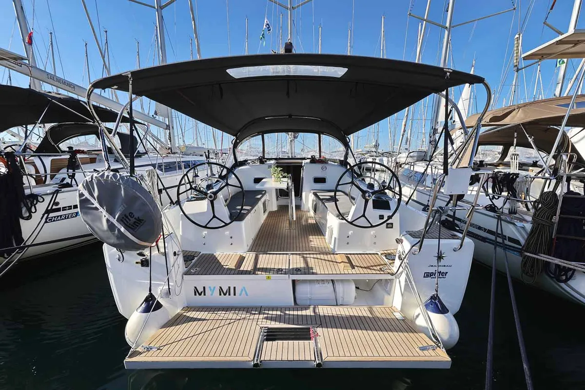 Exterior view of Mymia, a Jeanneau Sun Odyssey 380 Performance sailboat at Grad Biograd na Moru, Croatia