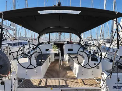Cockpit of Mymia, a Jeanneau Sun Odyssey 380 Performance sailboat at Grad Biograd na Moru, Croatia
