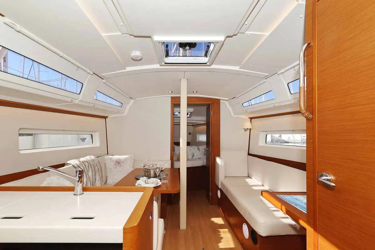 Salon of Mymia, a Jeanneau Sun Odyssey 380 Performance sailboat at Grad Biograd na Moru, Croatia