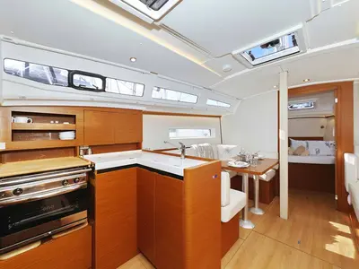 Galley of Mymia, a Jeanneau Sun Odyssey 380 Performance sailboat at Grad Biograd na Moru, Croatia
