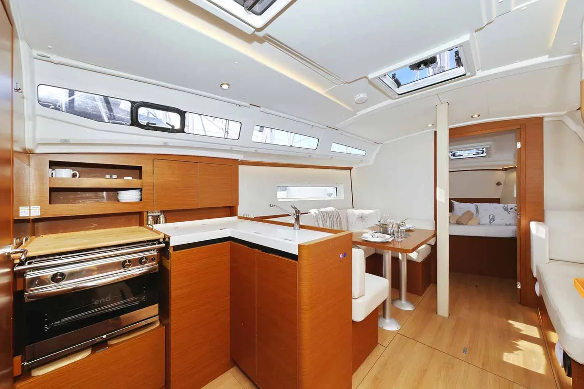 Galley of Mymia, a Jeanneau Sun Odyssey 380 Performance sailboat at Grad Biograd na Moru, Croatia