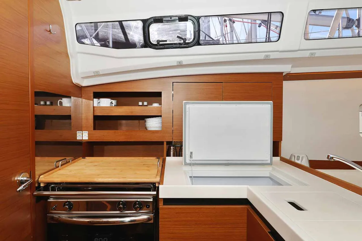 Galley of Mymia, a Jeanneau Sun Odyssey 380 Performance sailboat at Grad Biograd na Moru, Croatia