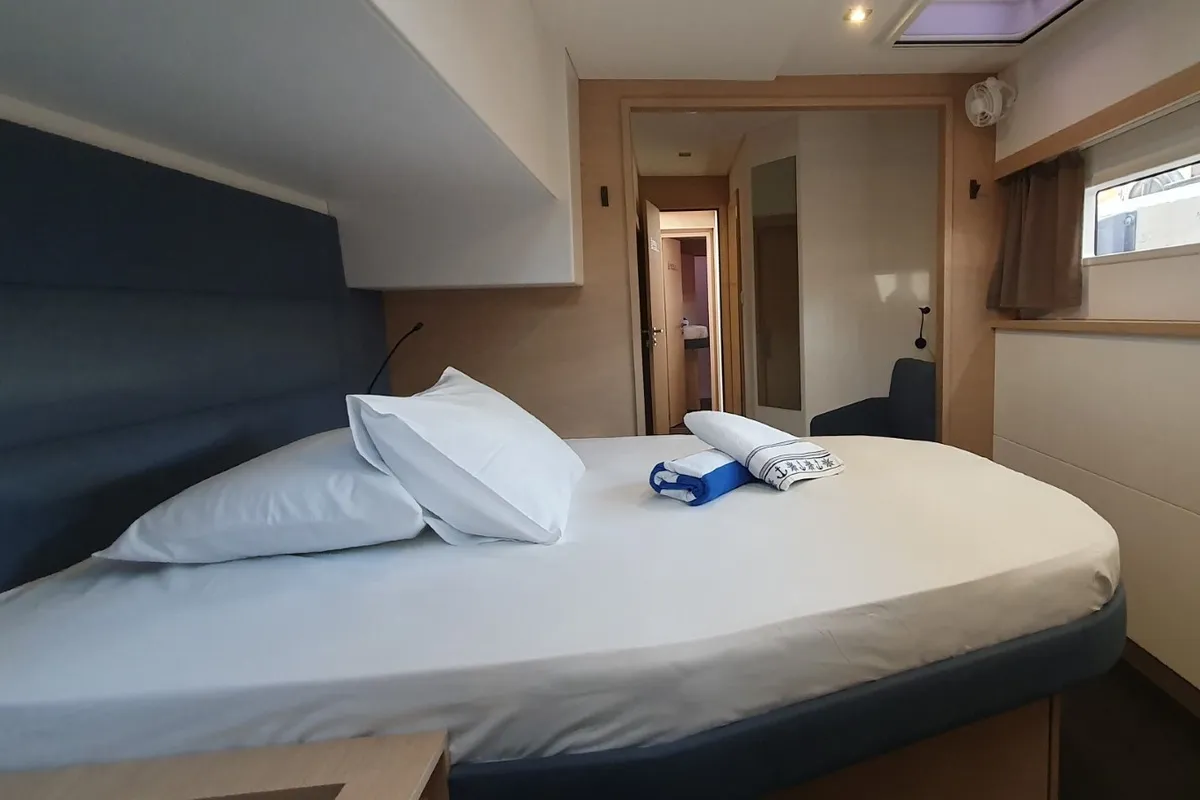 Cabin on Princess, a Fountaine Pajot Aura 51 catamaran at Seget Donji, Croatia