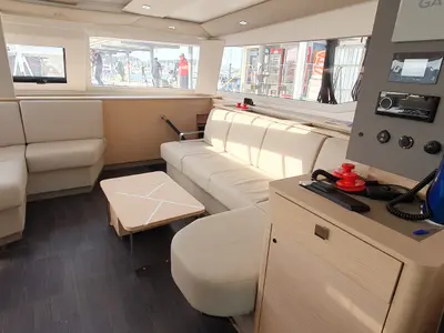 Salon of Princess, a Fountaine Pajot Aura 51 catamaran at Seget Donji, Croatia