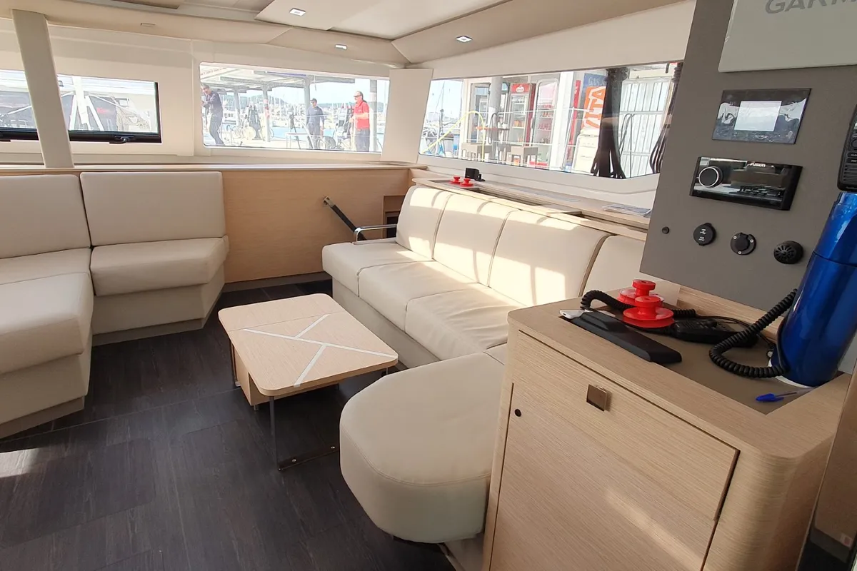Salon of Princess, a Fountaine Pajot Aura 51 catamaran at Seget Donji, Croatia