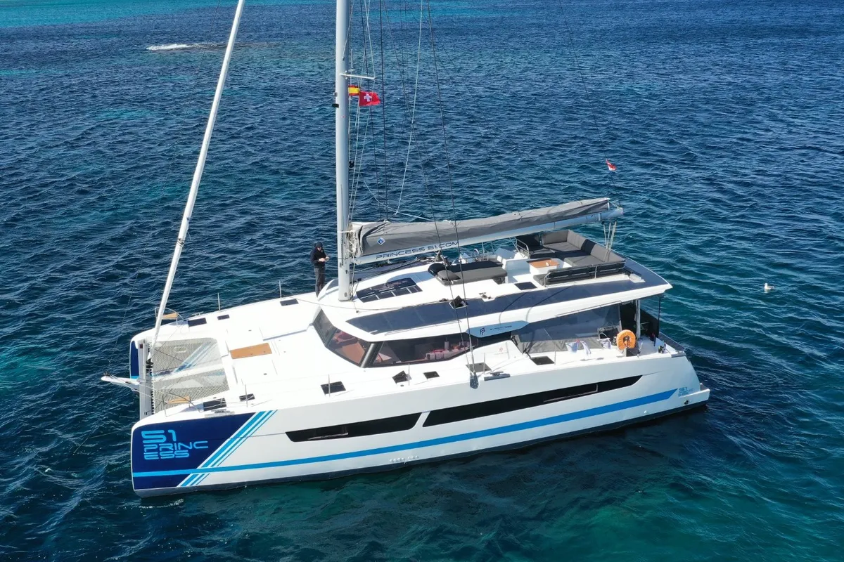 Exterior view of Princess, a Fountaine Pajot Aura 51 catamaran at Seget Donji, Croatia