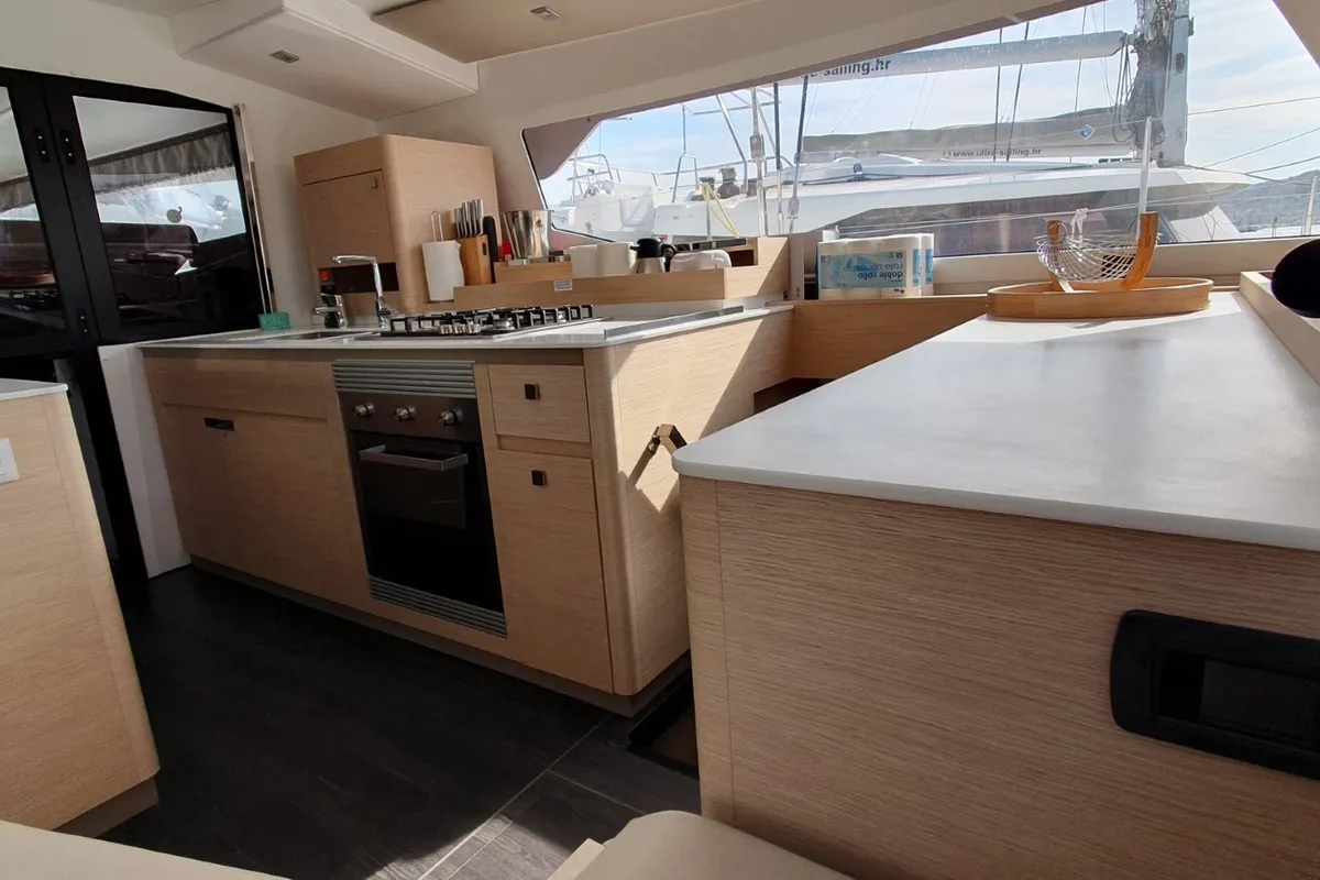 Galley of Princess, a Fountaine Pajot Aura 51 catamaran at Seget Donji, Croatia