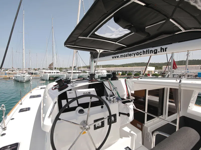 Cockpit of Scirocco, a Lagoon 400 S2 catamaran at Općina Sukošan, Croatia